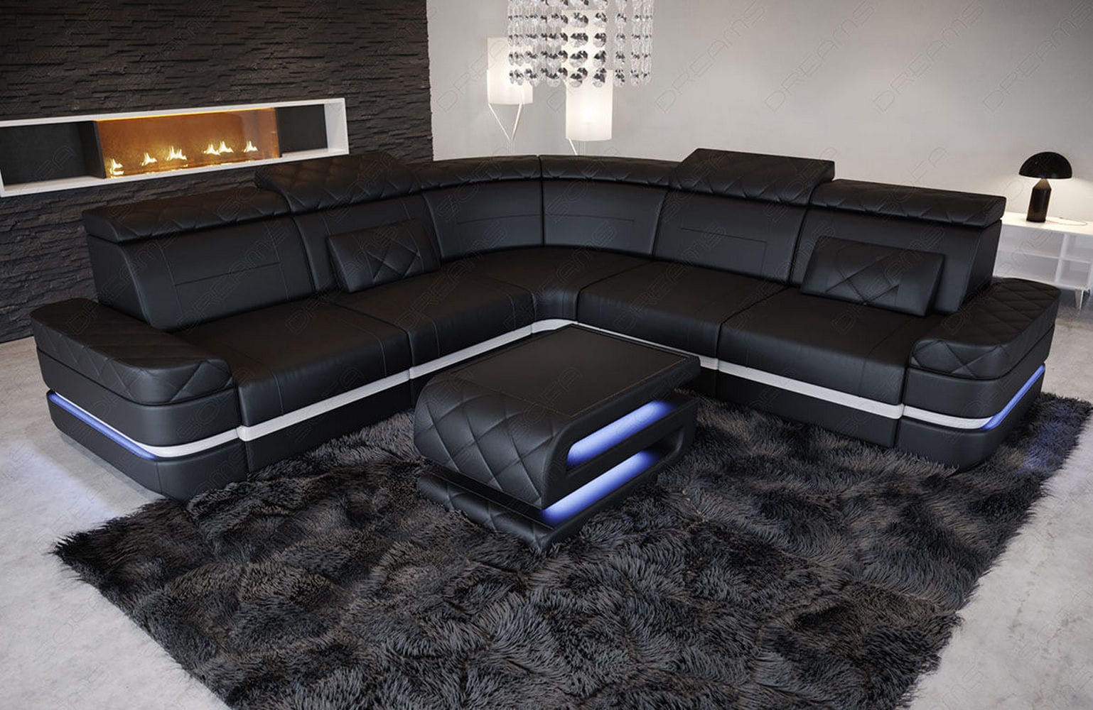 Ecksofa Positano – Leder, Modern & Komfortabel schwarz-weiß