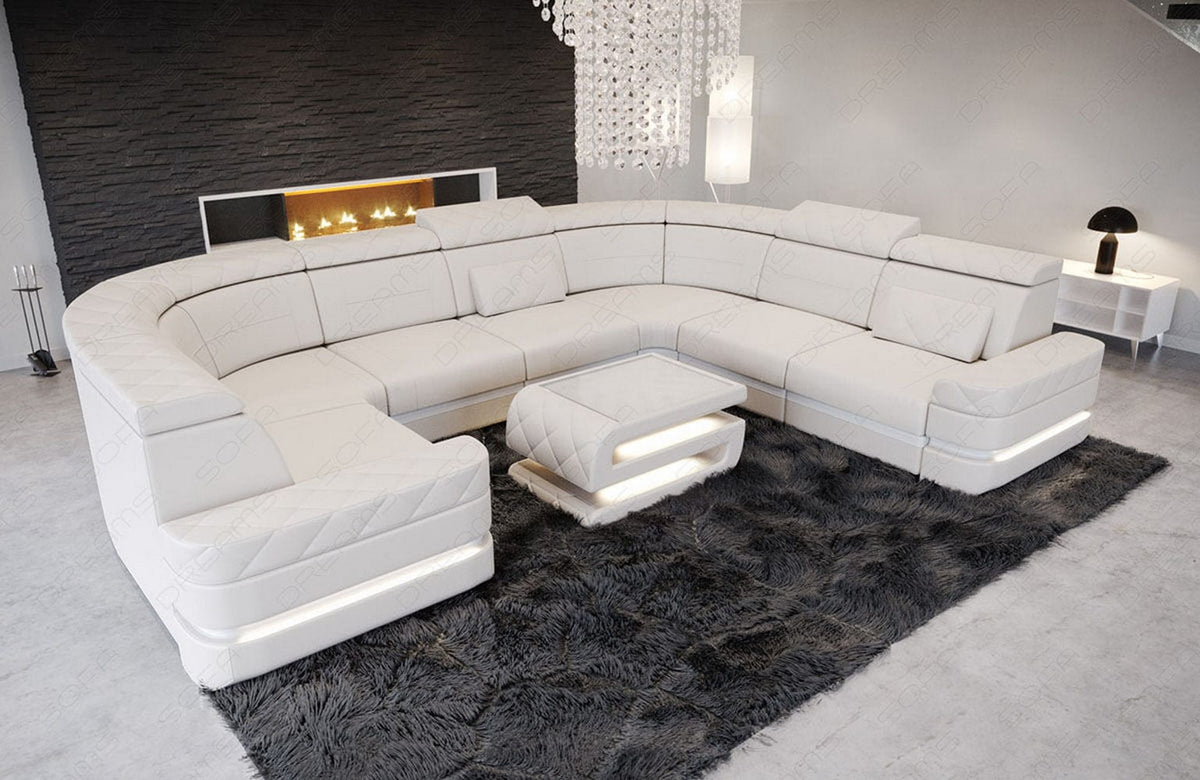 Mini Sofa Positano U-Form in Leder Beige-Weiß