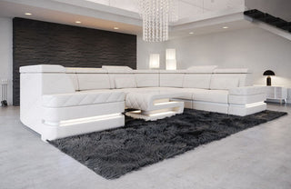 Mini Sofa Positano U-Form in Leder Beige-Weiß