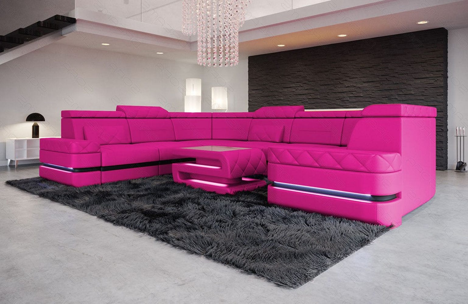 Leder Wohnlandschaft Positano – Stilvoll & Komfortabel pink-schwarz