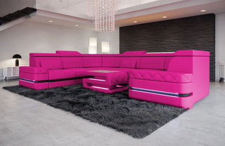 Leder Couch Positano U-Form pink-schwarz