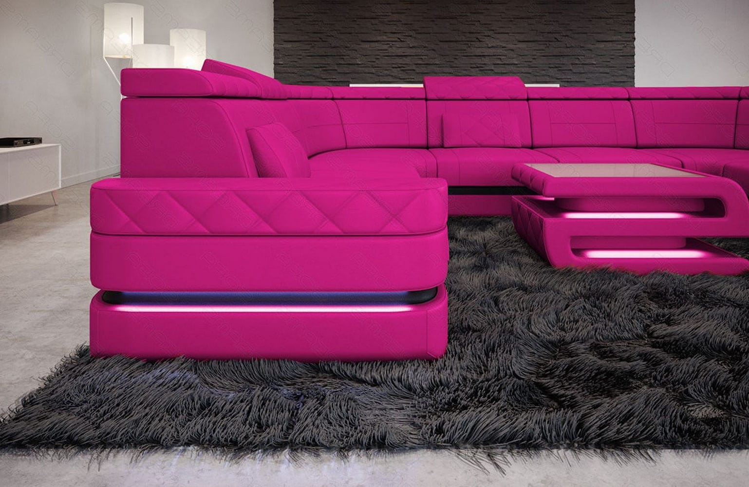 Leder Wohnlandschaft Positano – Stilvoll & Komfortabel pink-schwarz