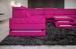 Leder Couch Positano U-Form pink-schwarz