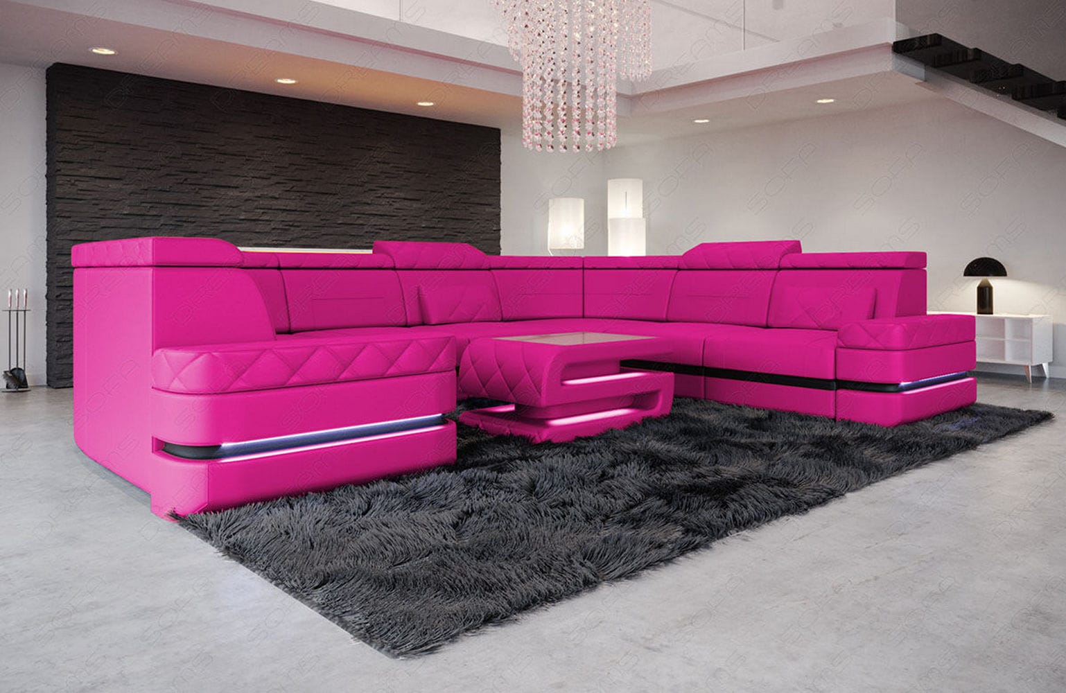 Leder Wohnlandschaft Positano – Stilvoll & Komfortabel pink-schwarz