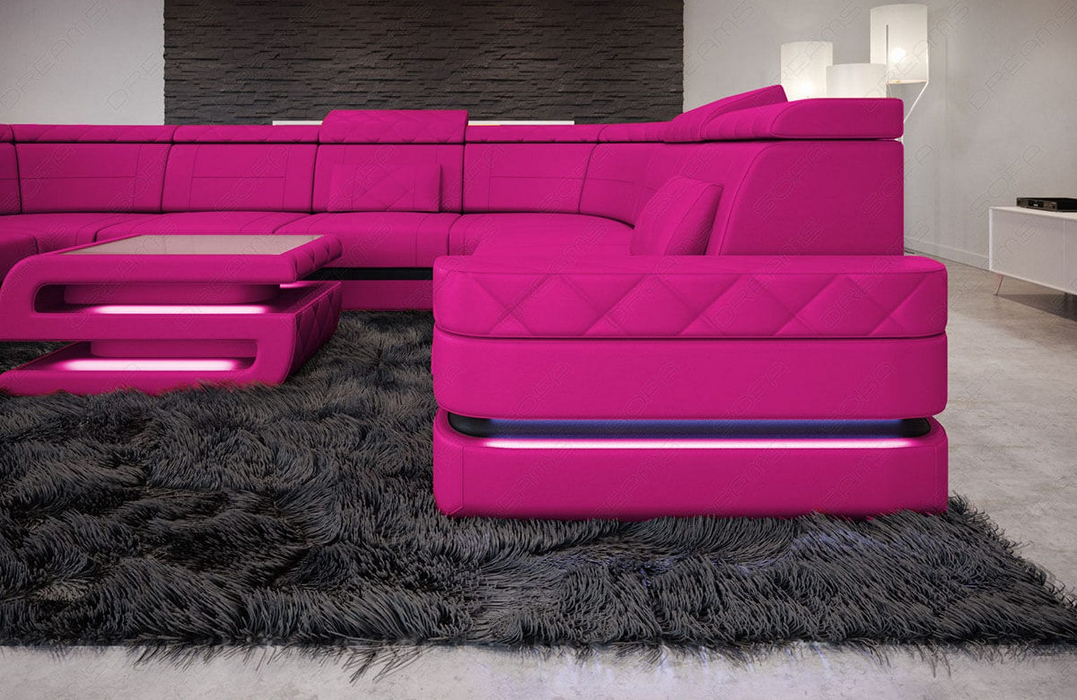 Leder Wohnlandschaft Positano – Stilvoll & Komfortabel pink-schwarz