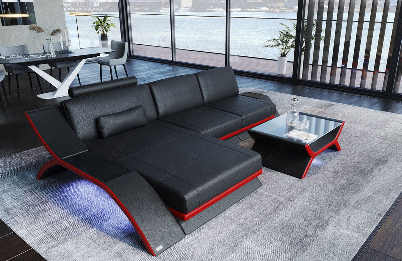 Ecksofa Calabria Leder – Komfort und Stil schwarz-rot
