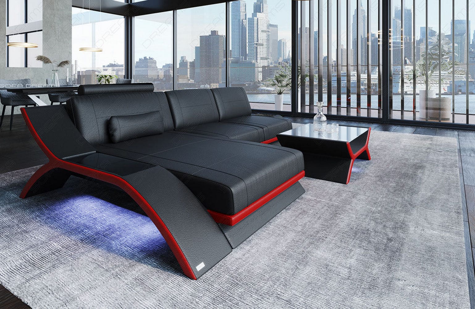 Ecksofa Calabria Leder – Komfort und Stil schwarz-rot