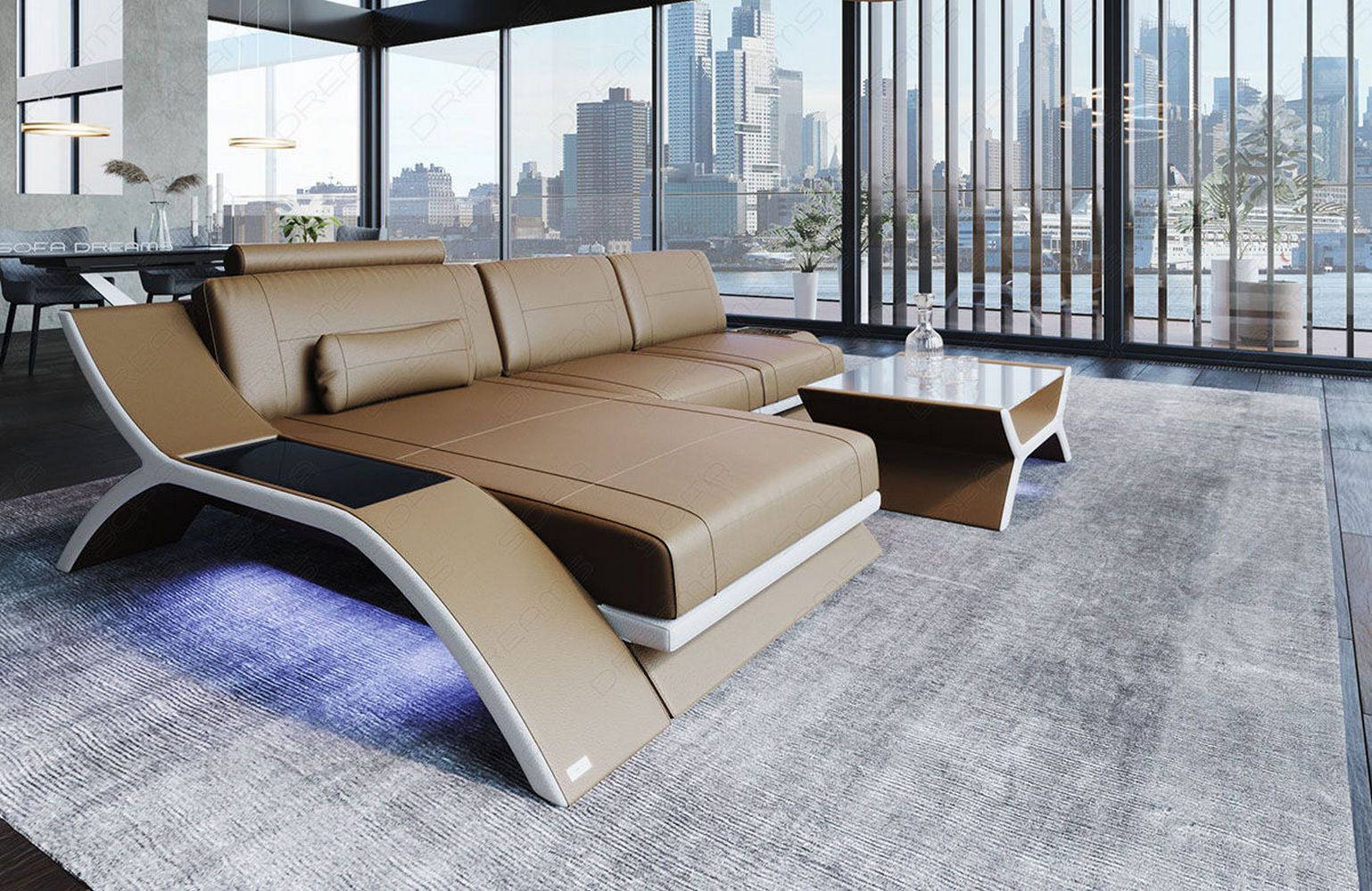 Ecksofa Calabria Leder – Komfort und Stil sandbeige-weiß