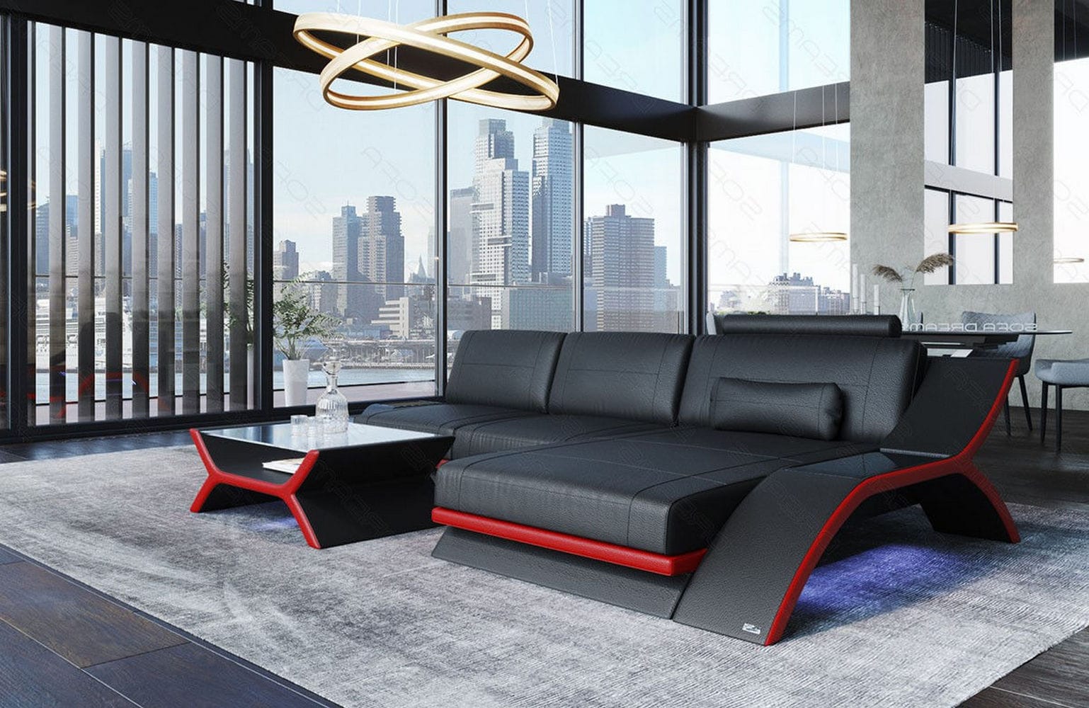 Ecksofa Calabria Leder – Komfort und Stil schwarz-rot