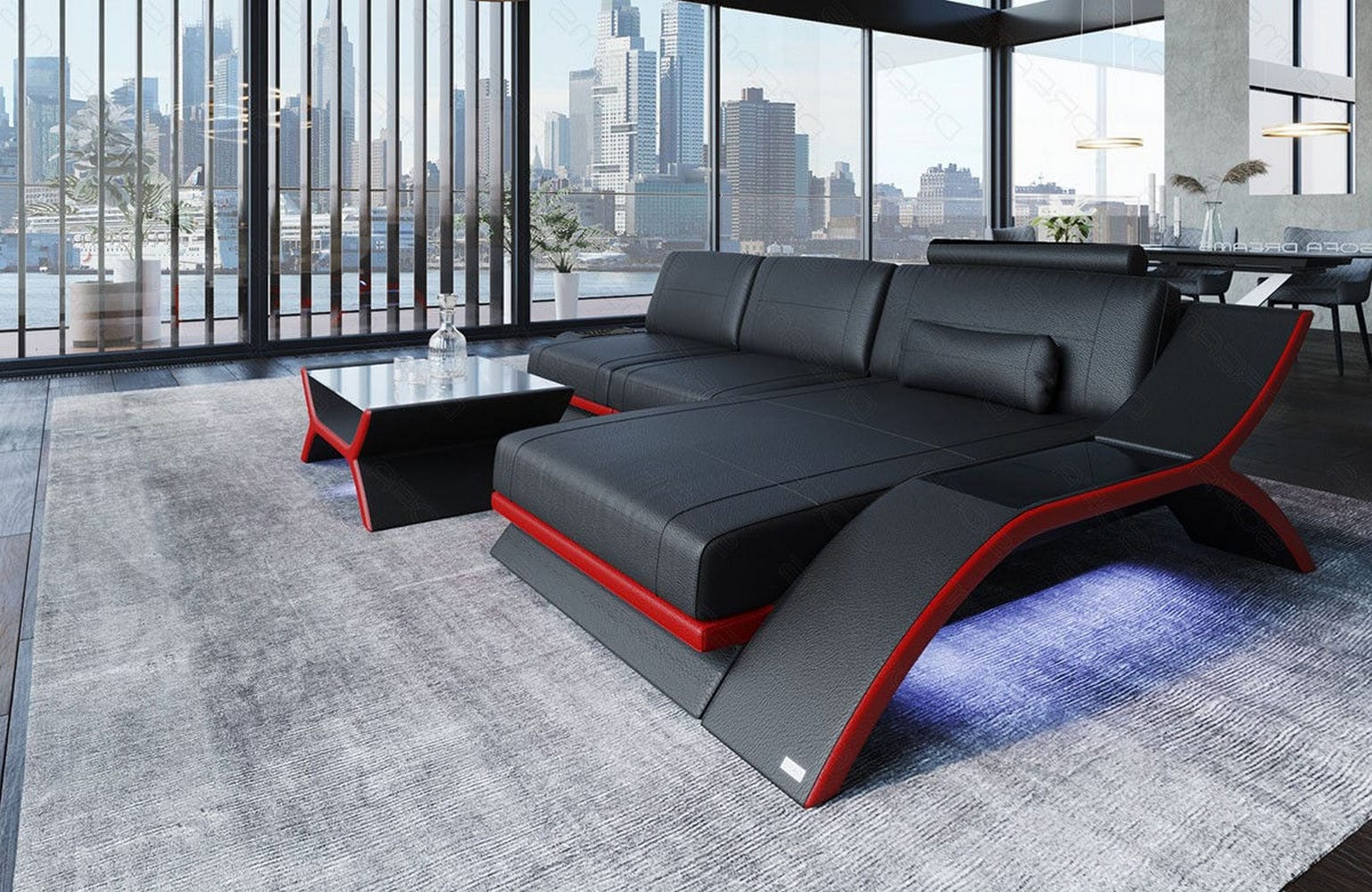 Ecksofa Calabria Leder – Komfort und Stil schwarz-rot