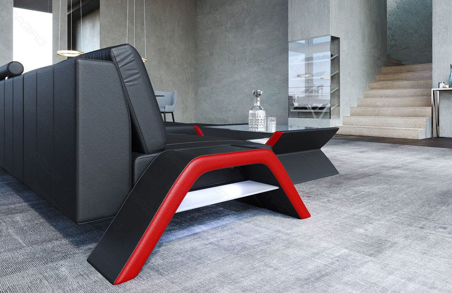 Ecksofa Calabria Leder – Komfort und Stil schwarz-rot