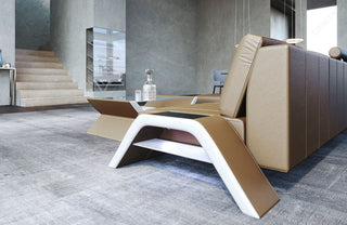 Couch Calabria L-Form in Leder sandbeige-weiß