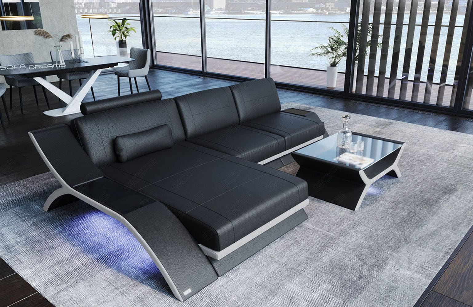 Ecksofa Calabria Leder – Komfort und Stil schwarz-weiß