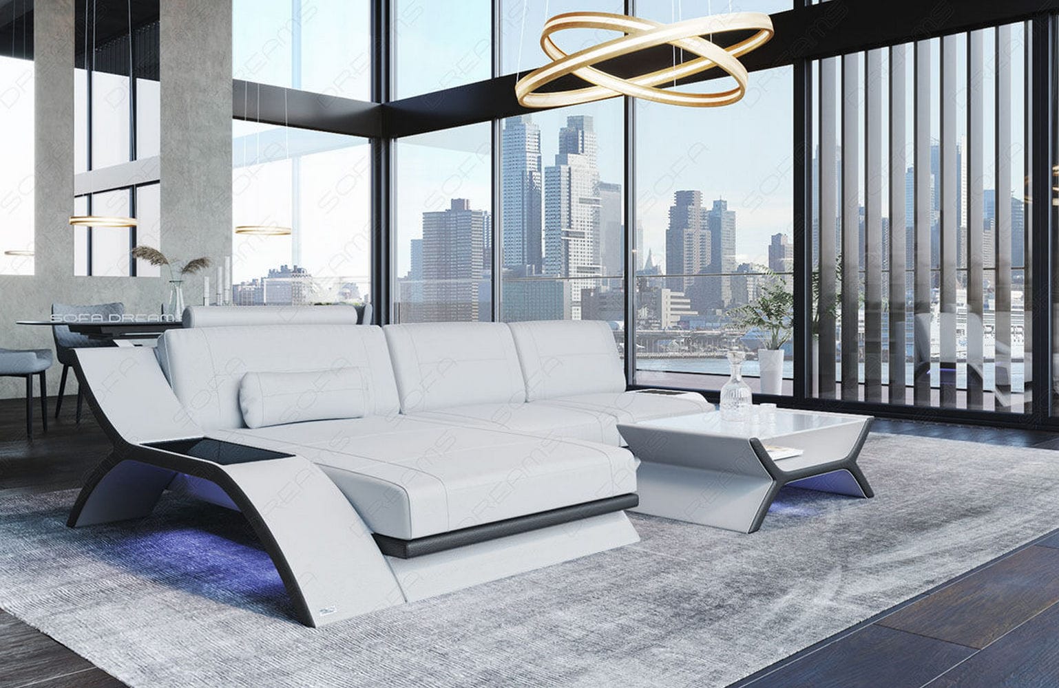 Ecksofa Calabria Leder – Komfort und Stil weiß-schwarz