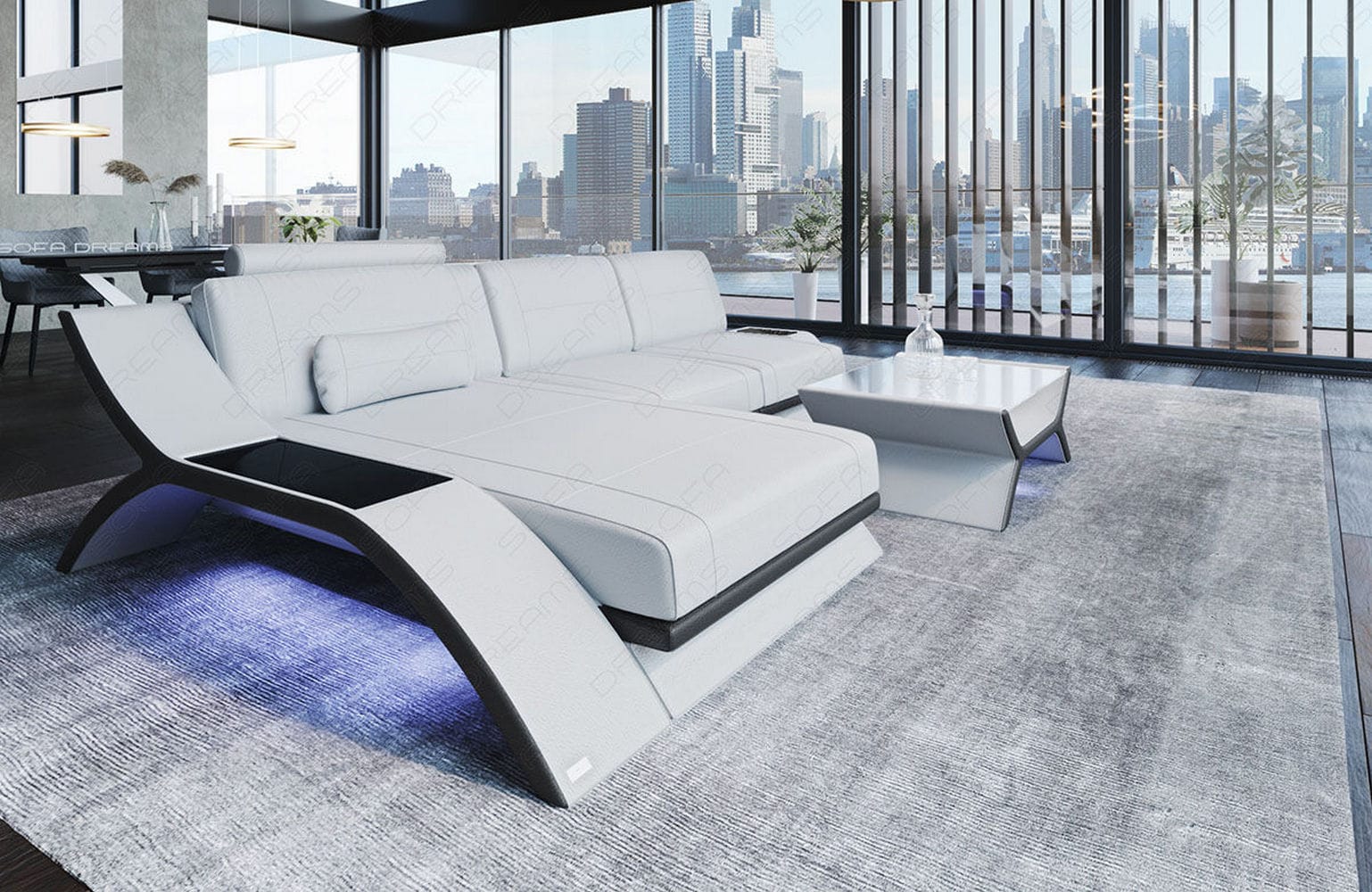 Ecksofa Calabria Leder – Komfort und Stil weiß-schwarz