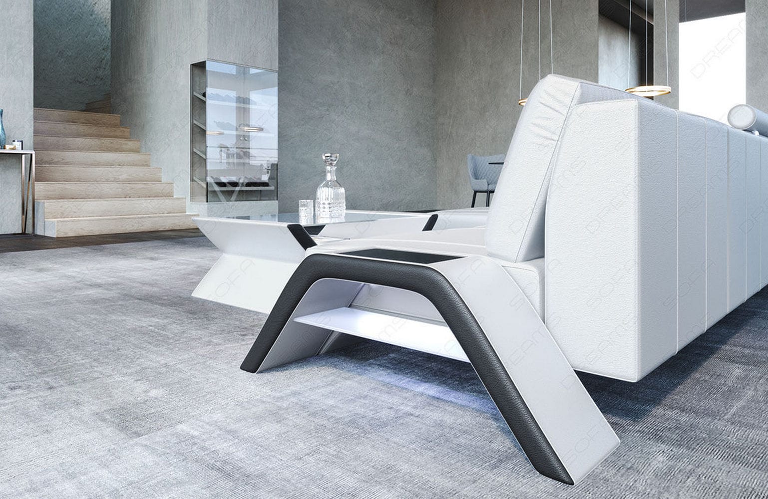 Ecksofa Calabria Leder – Komfort und Stil weiß-schwarz