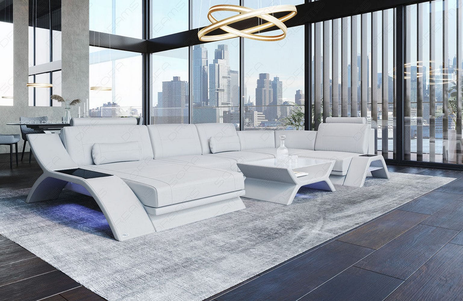 Designsofa Calabria aus Leder weiß