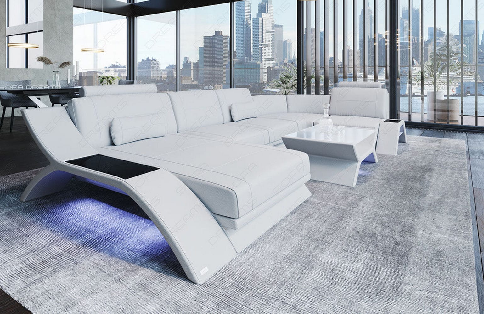 Designsofa Calabria aus Leder weiß