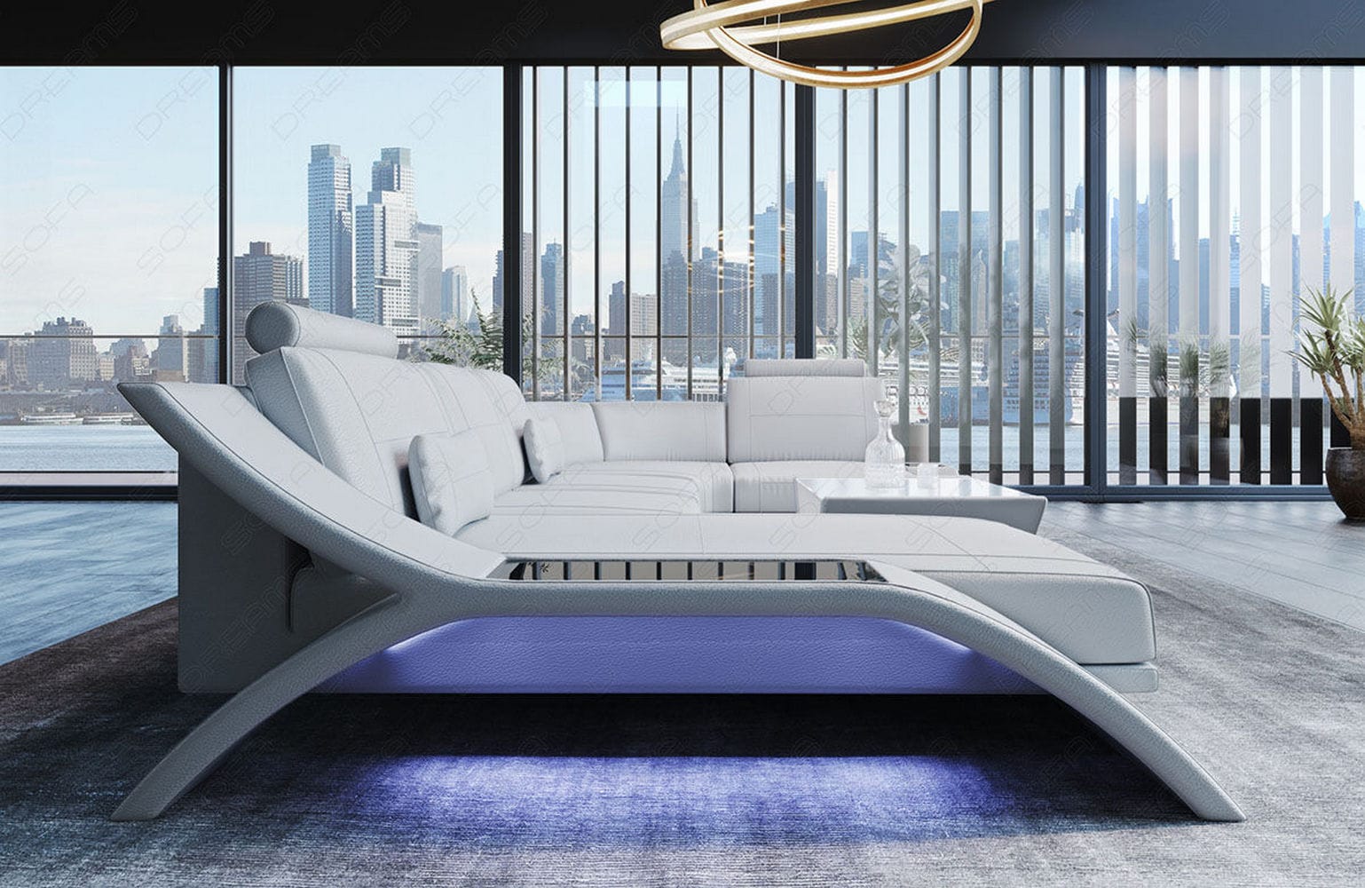 Designsofa Calabria aus Leder weiß