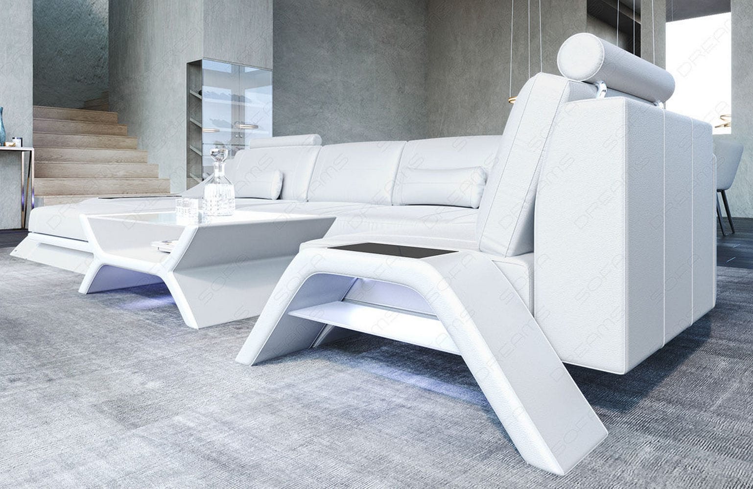 Designsofa Calabria aus Leder weiß