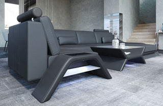 Designsofa Calabria U-Form aus Leder grau-schwarz