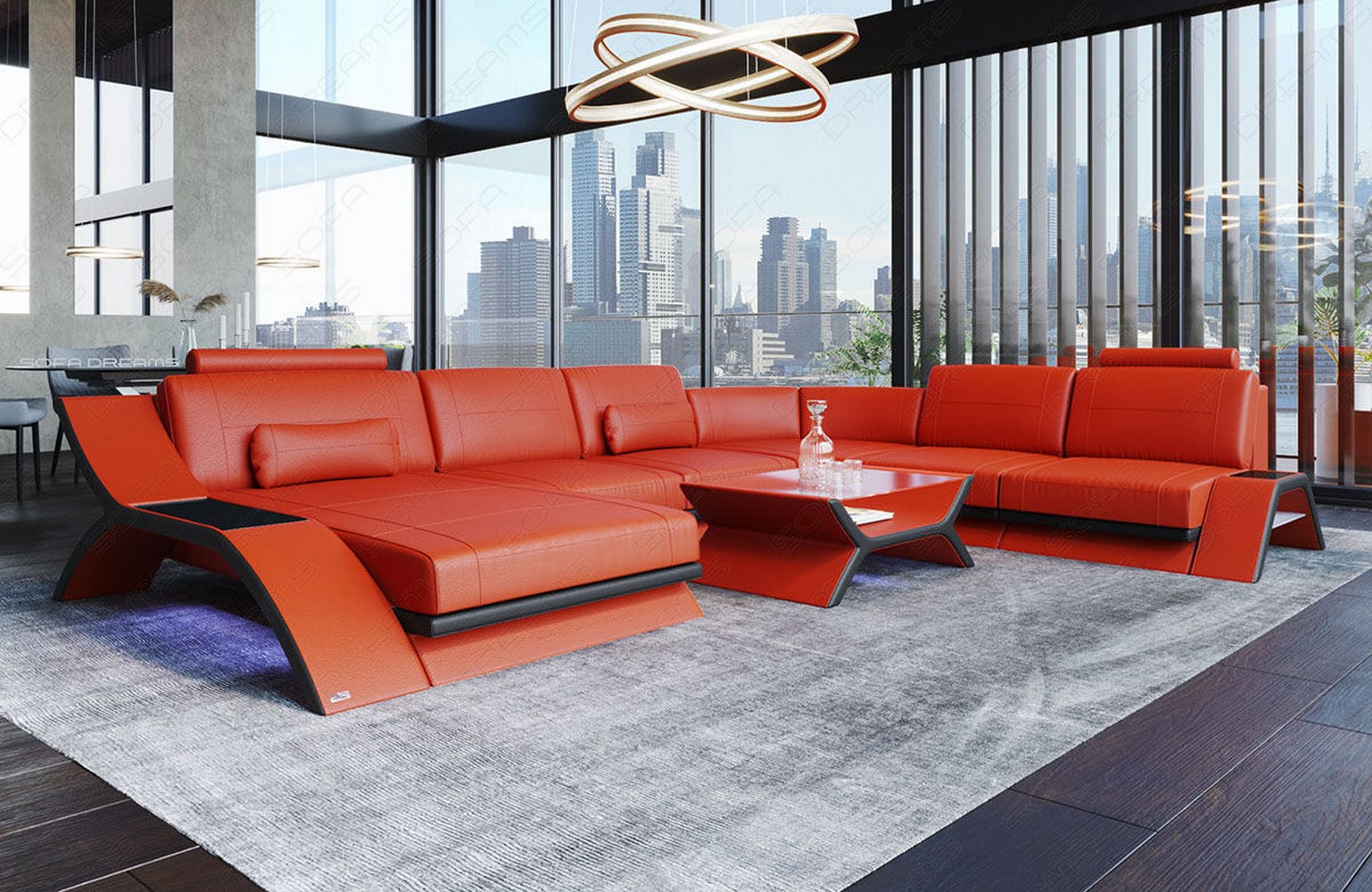 XXL Wohnlandschaft Calabria orange-schwarz