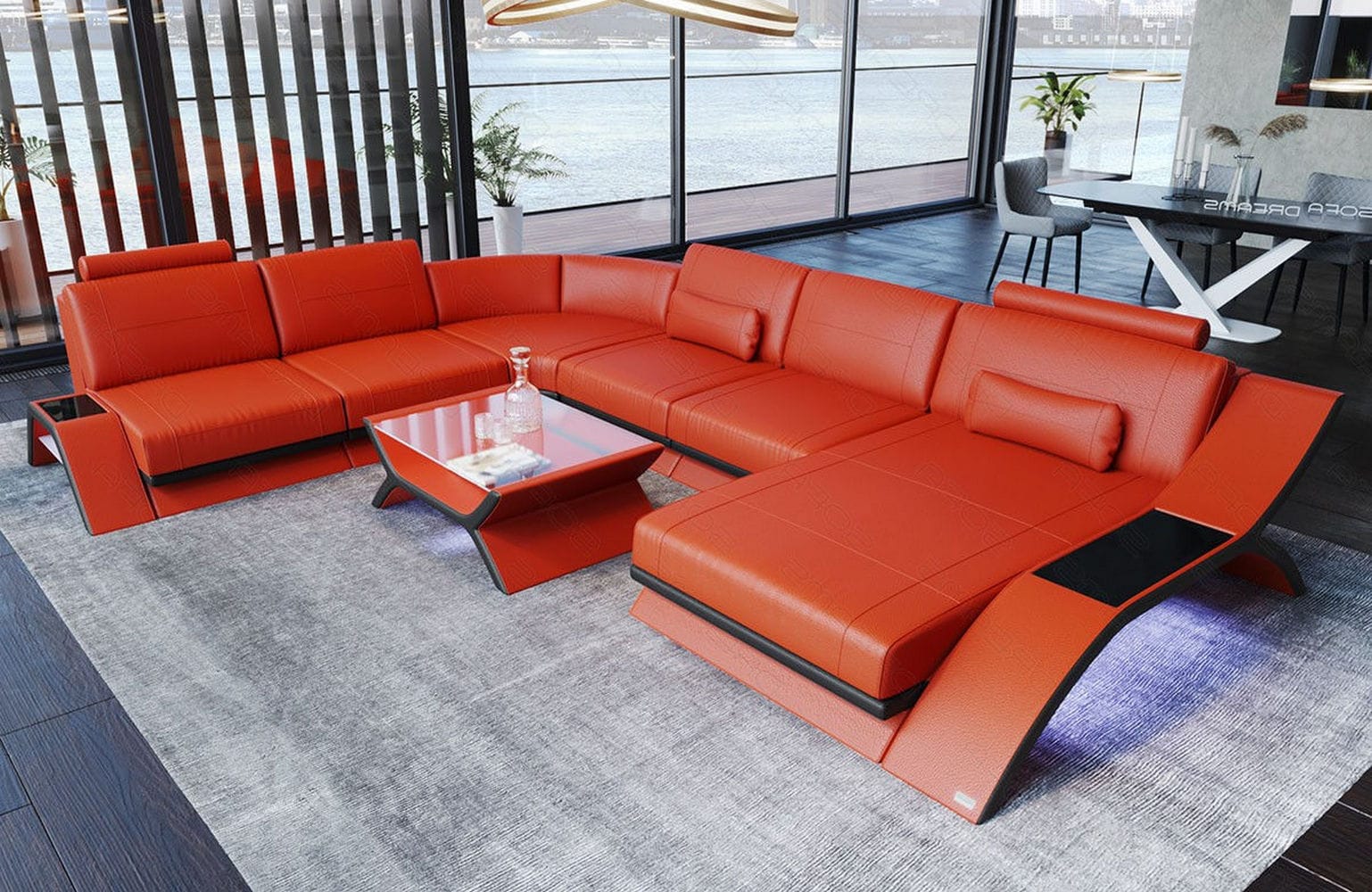 XXL Wohnlandschaft Calabria orange-schwarz