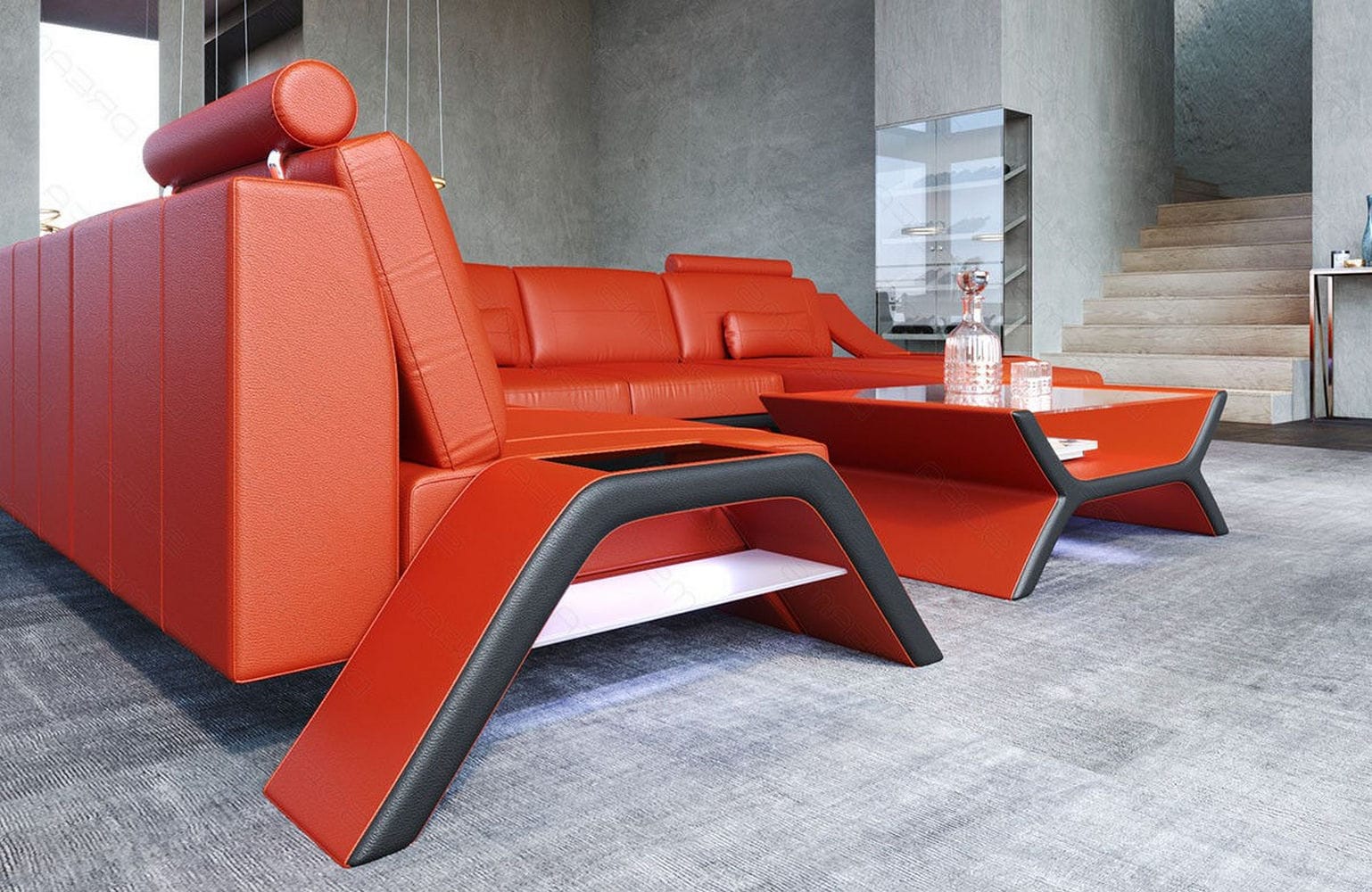 XXL Wohnlandschaft Calabria orange-schwarz