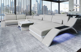 XXL Wohnlandschaft Calabria U-Form in Leder beige-weiß