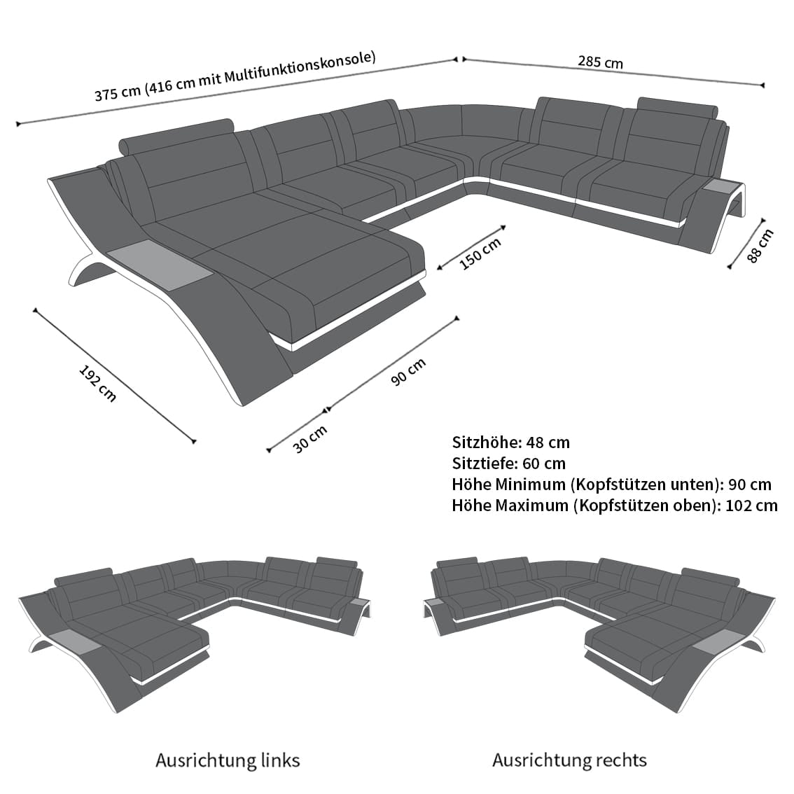 XXL Wohnlandschaft Calabria U-Form in Leder beige-weiß