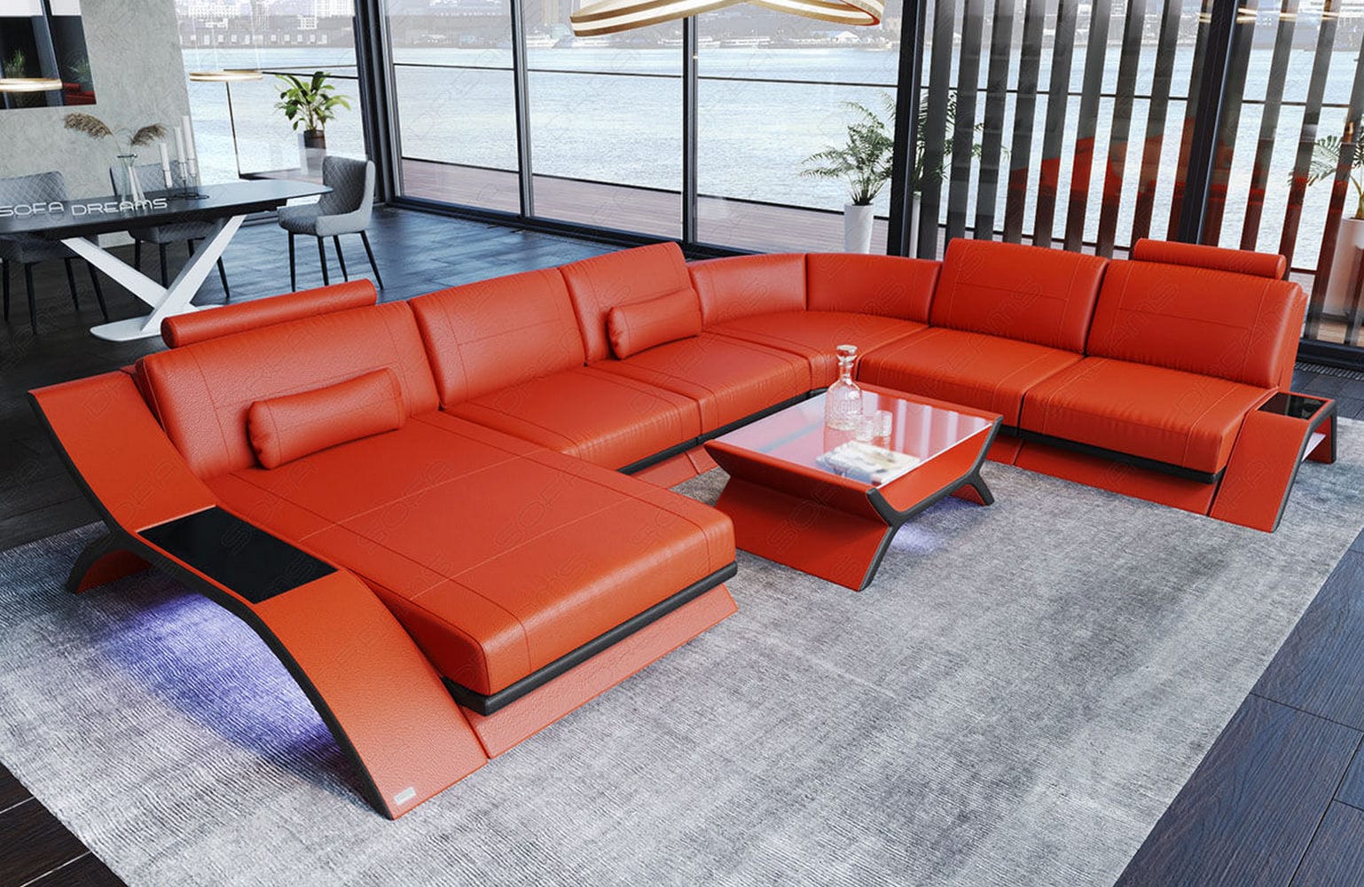 XXL Wohnlandschaft Calabria orange-schwarz