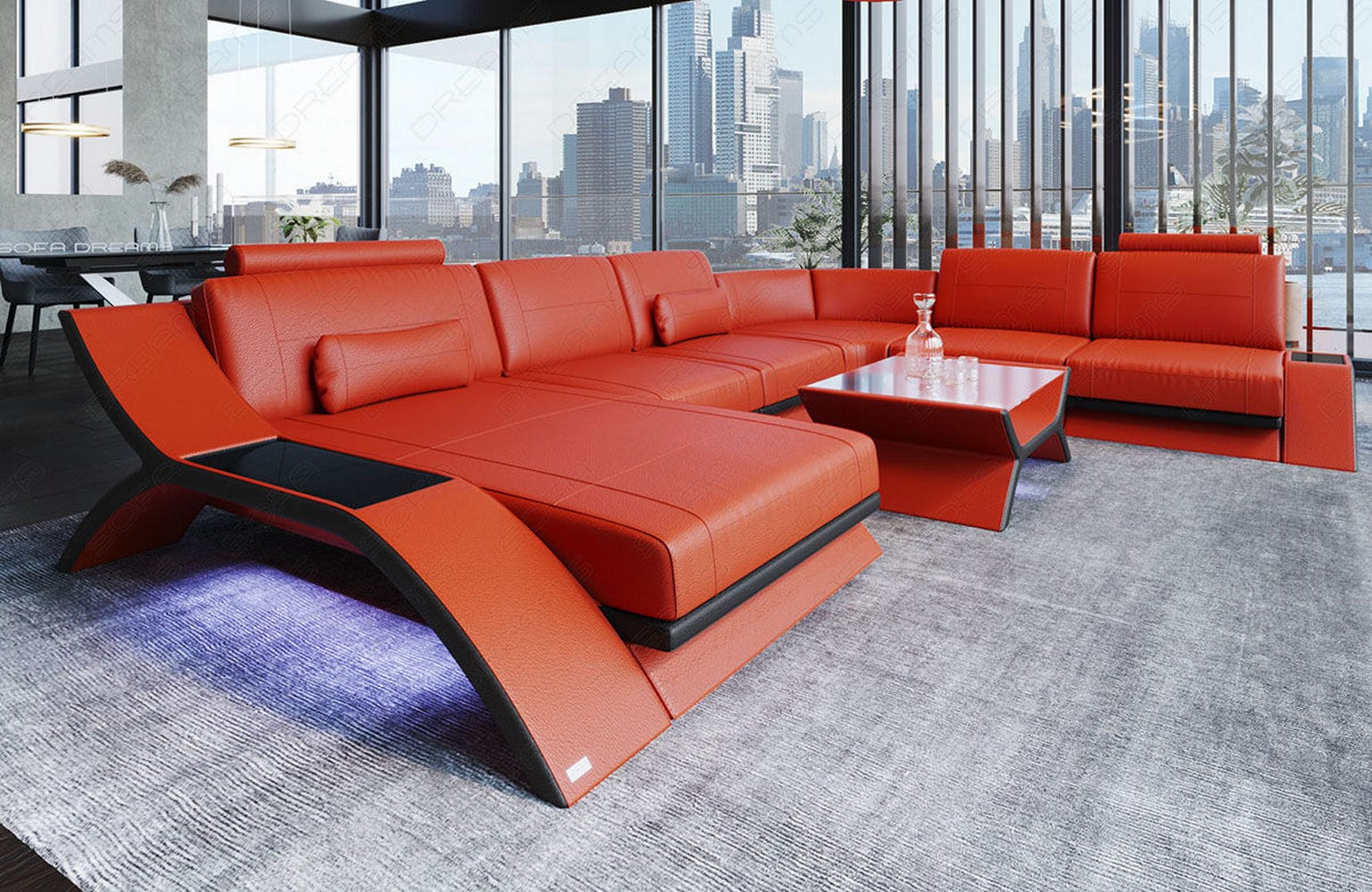 XXL Wohnlandschaft Calabria orange-schwarz
