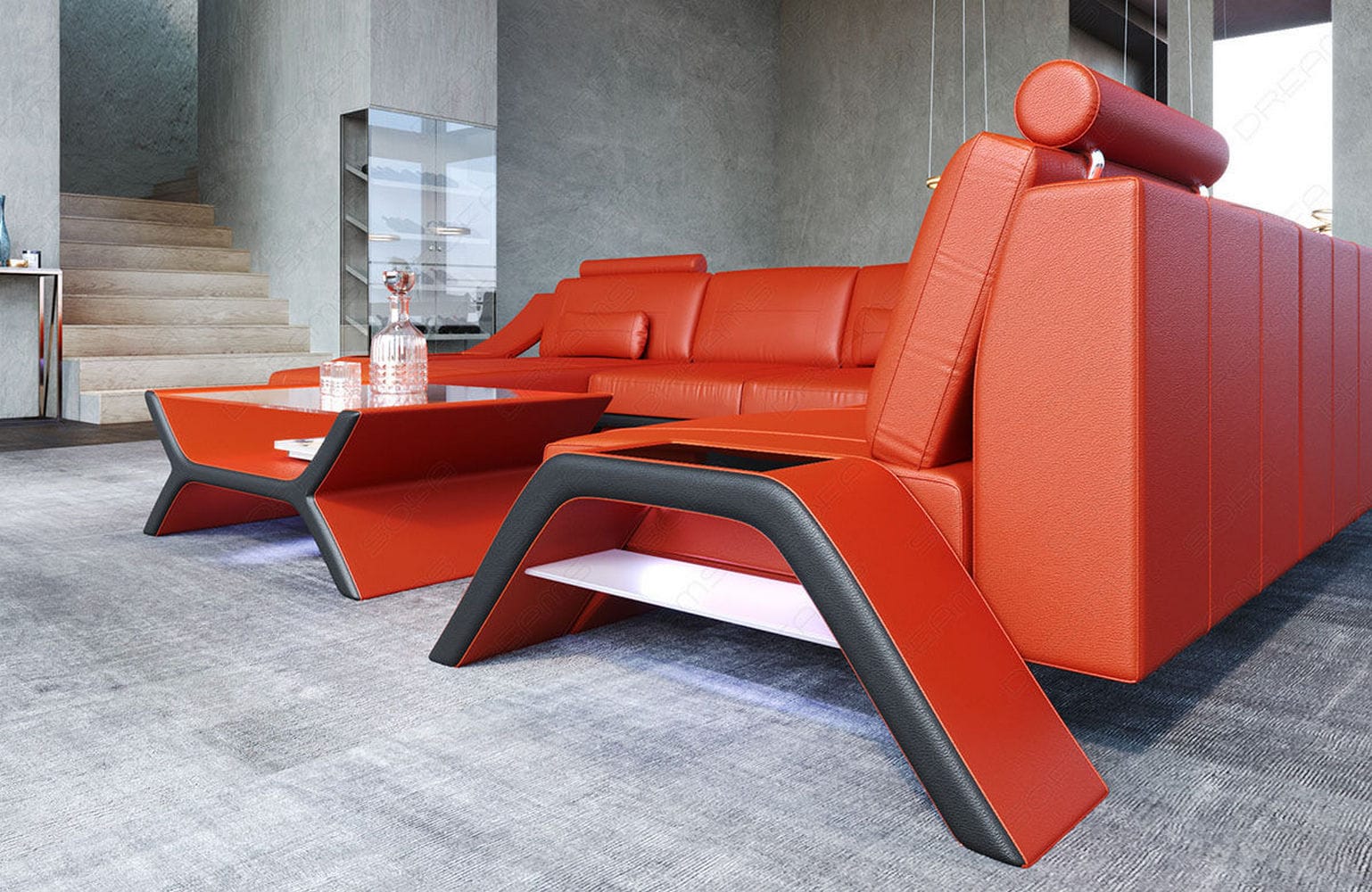 XXL Wohnlandschaft Calabria orange-schwarz