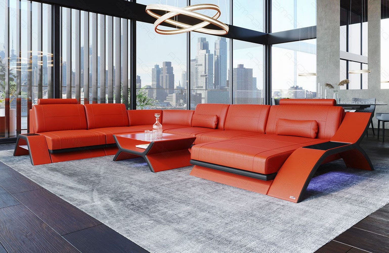 XXL Wohnlandschaft Calabria orange-schwarz