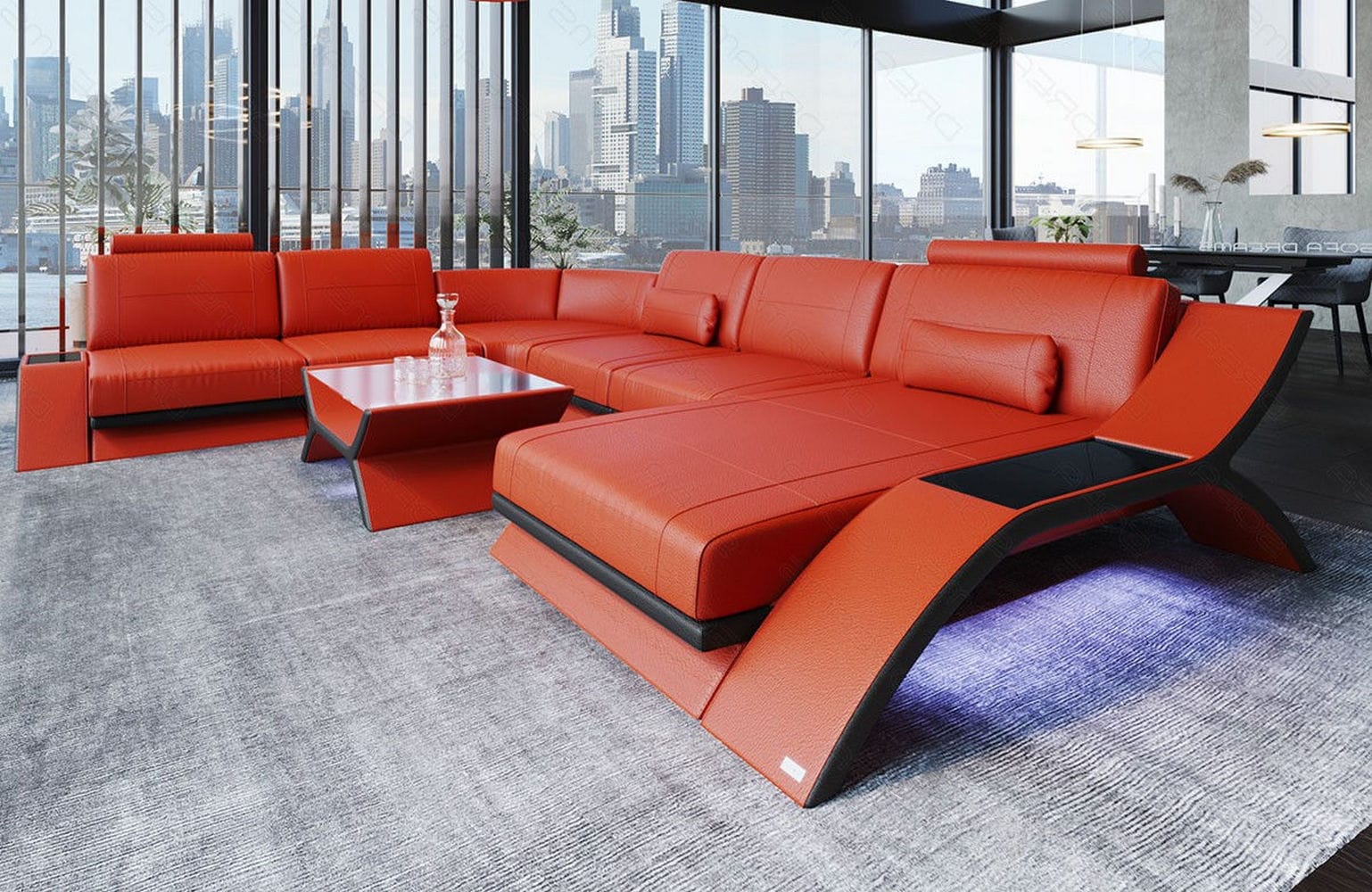 XXL Wohnlandschaft Calabria orange-schwarz