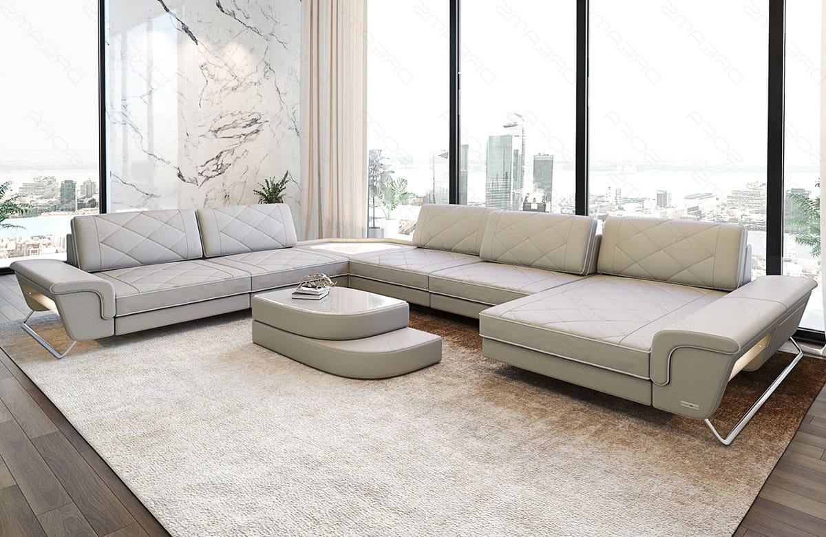 Wohnlandschaft Ferrara XXL U-Form in Leder beige-weiß