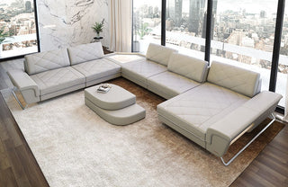 Wohnlandschaft Ferrara XXL U-Form in Leder beige-weiß