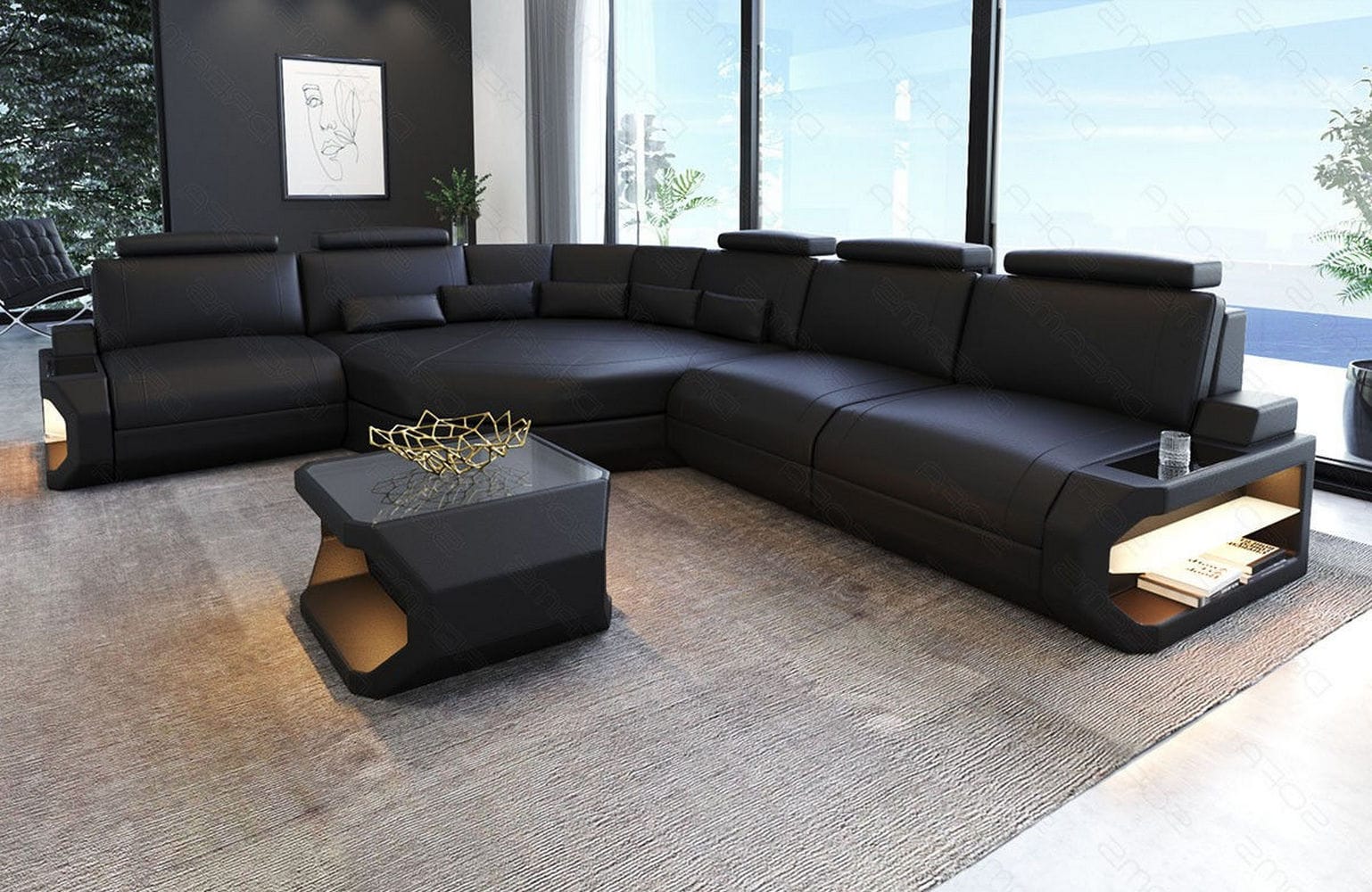 Ecksofa Asti – Leder für höchsten Komfort schwarz
