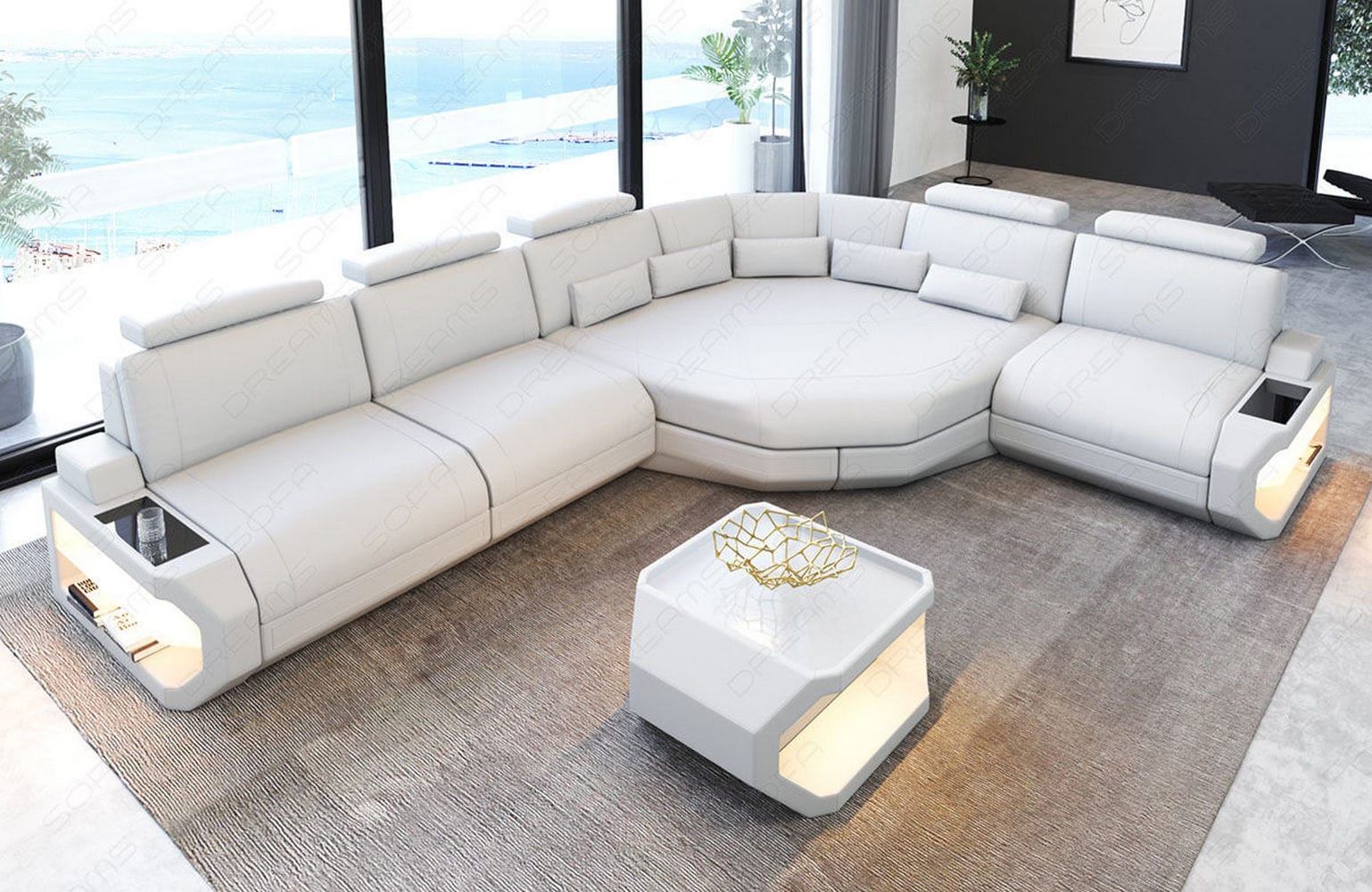 Ecksofa Asti – Leder für höchsten Komfort weiß