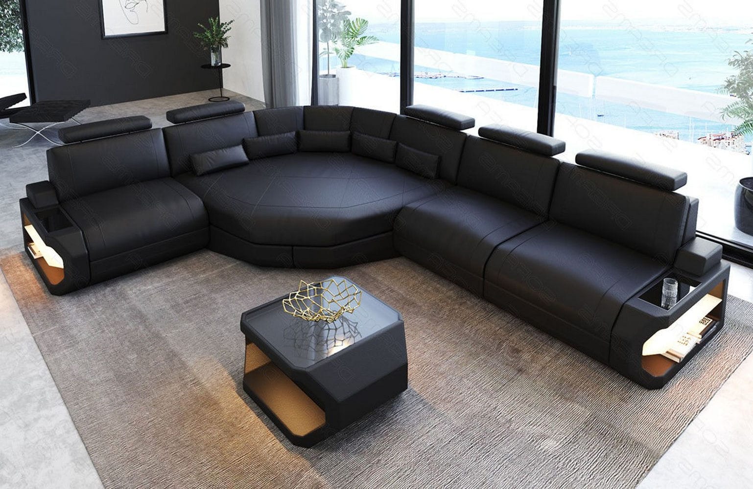 Ecksofa Asti – Leder für höchsten Komfort schwarz