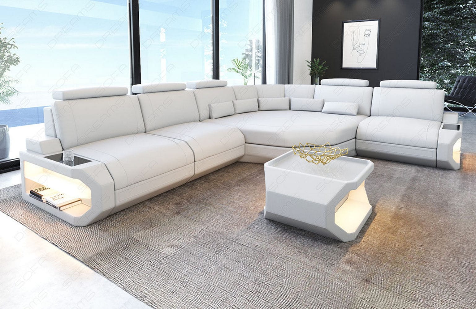 Ecksofa Asti – Leder für höchsten Komfort weiß