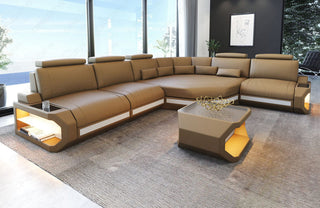 Couch Asti L-Form in Leder sandbeige-weiß