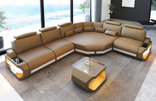 Couch Asti L-Form in Leder sandbeige-weiß