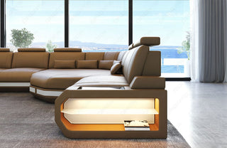 Couch Asti L-Form in Leder sandbeige-weiß