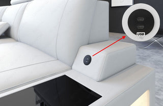 Couch Asti L-Form in Leder sandbeige-weiß
