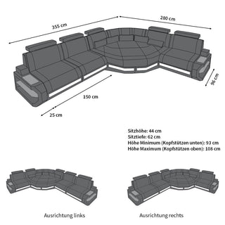 Couch Asti L-Form in Leder sandbeige-weiß
