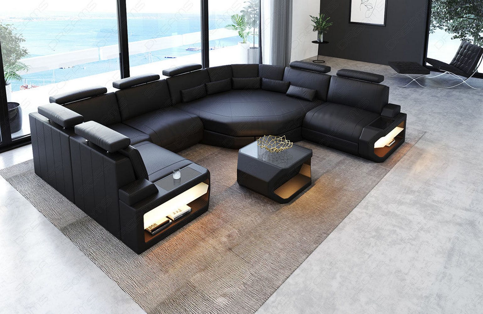 Leder Wohnlandschaft Asti Mini – Modern & Komfortabel schwarz