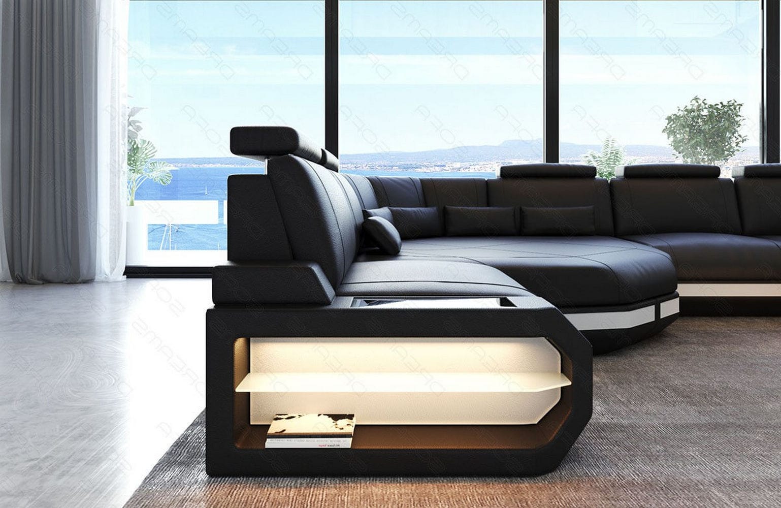 Leder Wohnlandschaft Asti Mini – Modern & Komfortabel schwarz-weiß