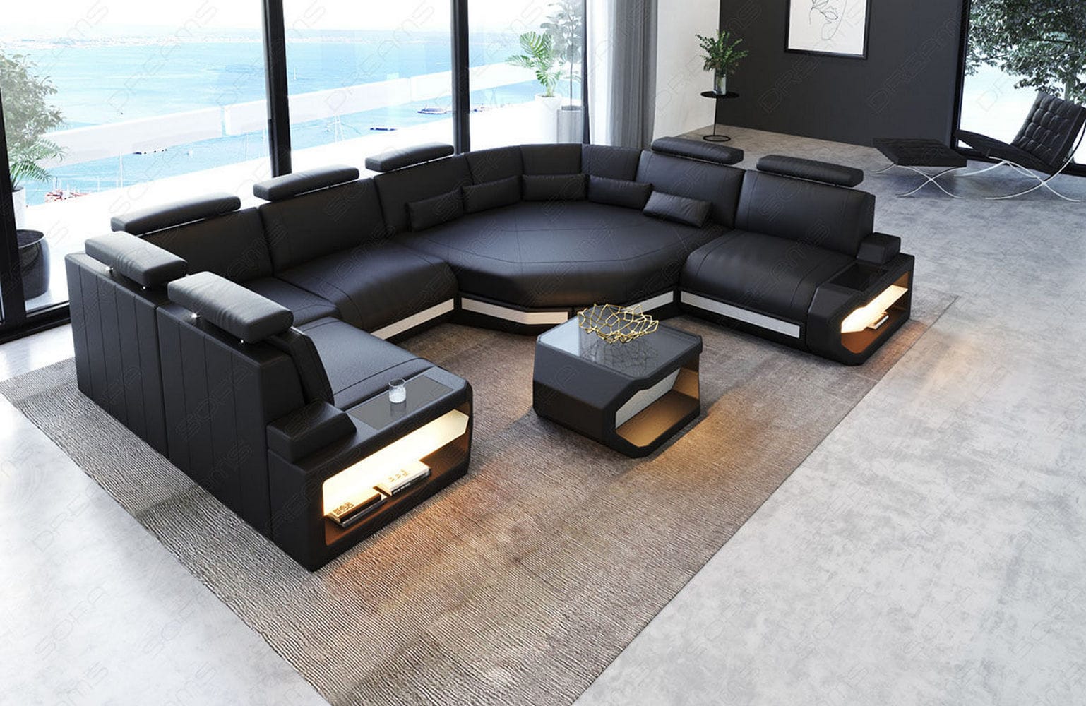 Leder Wohnlandschaft Asti Mini – Modern & Komfortabel schwarz-weiß