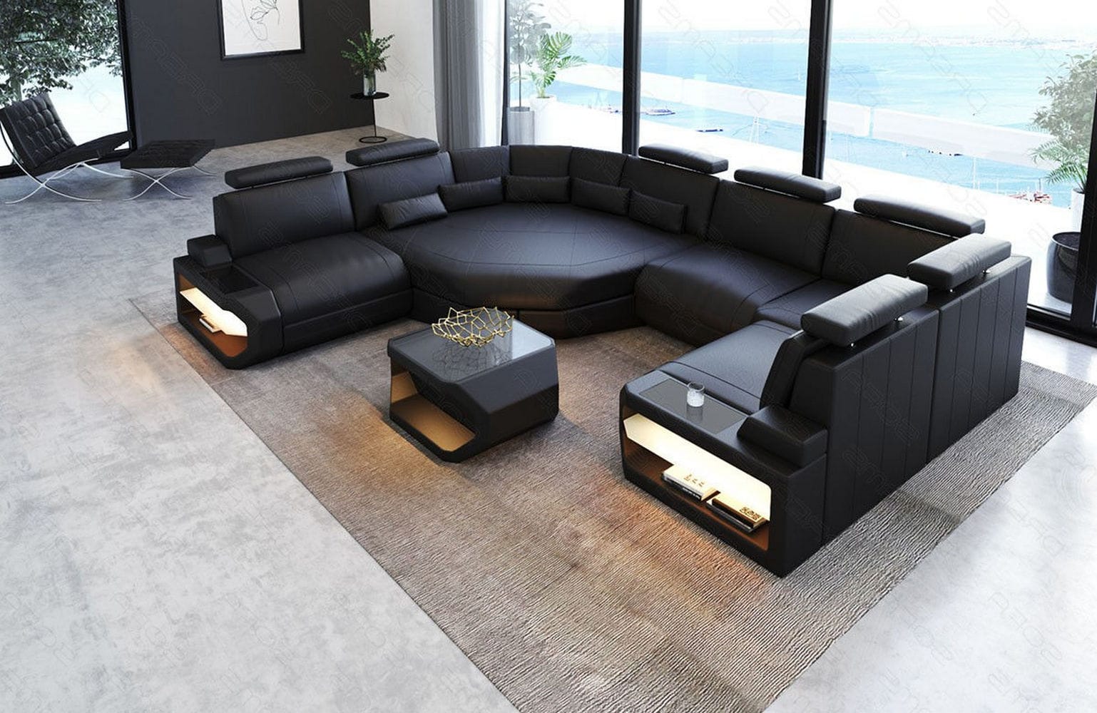 Leder Wohnlandschaft Asti Mini – Modern & Komfortabel schwarz